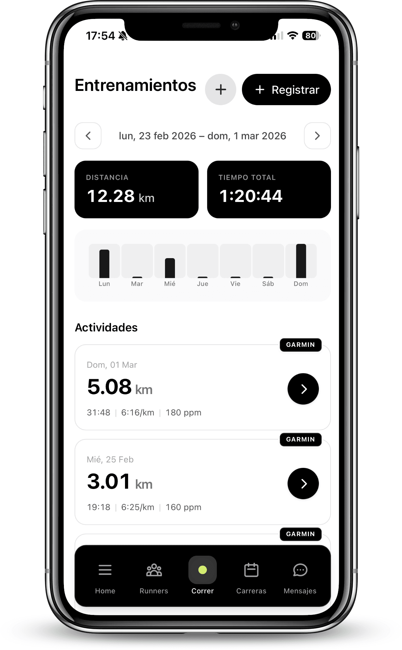 Captura de entrenamientos en la app Running Argentina